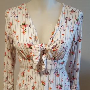 Love Fire floral print dress, front tie, small, pink, blu